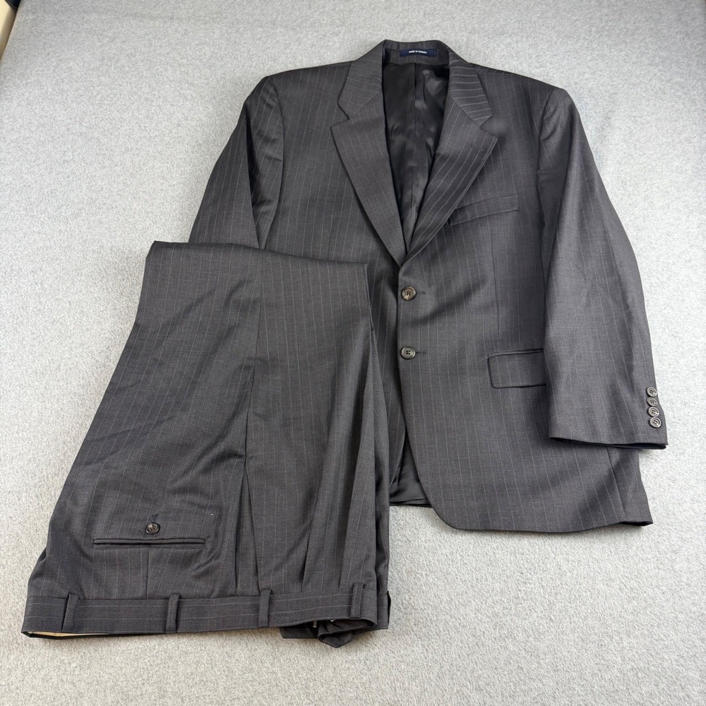 VTG Lauren Ralph Lauren Mens 42S Gray Pinstripe 100% Wool Suit Blazer Pants NOTE